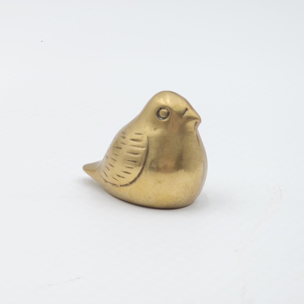 Vintage Solid Brass Bird Figurine Sparrow Finch Paperweight Shelf Decor 2.5"